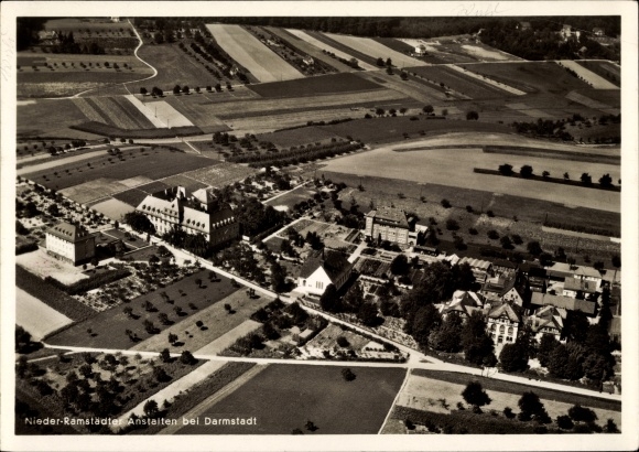 PC Nieder Ramstadt Mühltal in the Odenwald, Nieder-Ramstädter Anstalten, aerial photo