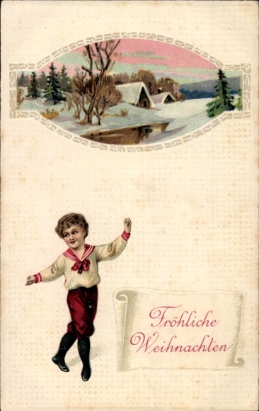 Embossed Passepartout PC Merry Christmas, Village Idyll, Boy