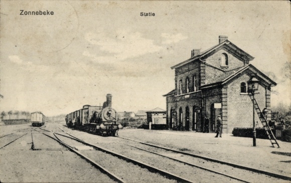 Postcard Zonnebeke Zonnebeeke Zonnebecke West Flanders, train station, railway