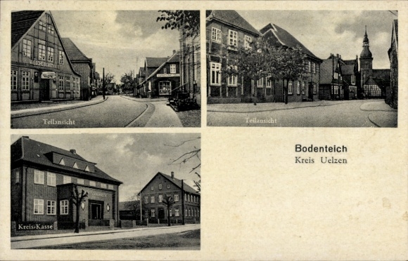 Postcard Bad Bodenteich in the Lüneburg Heath, street area, district treasury