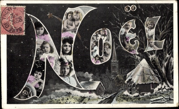 Letters Postcard Congratulations Christmas, children's portrait