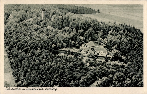 Postcard Helmbrechts in Upper Franconia, aerial photograph, Kirchberg