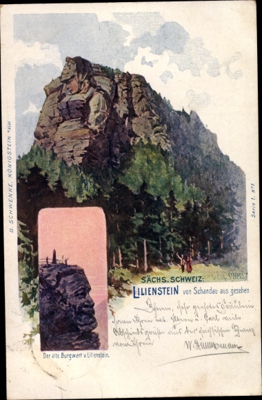 Artist PC Bad Schandau on the Elbe, Lilienstein, the old castle warden, mountain face