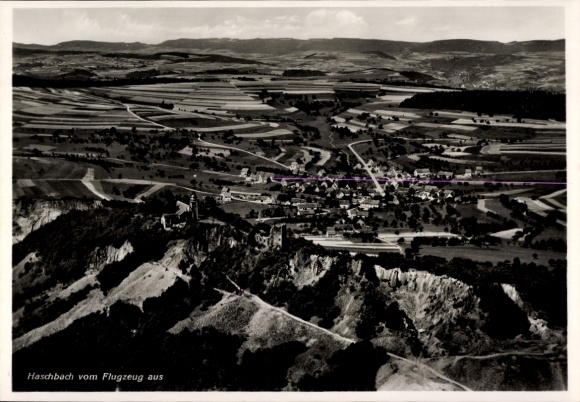 Postcard Haschbach am Remigiusberg in the Palatinate, Panorama, Kusel, Lichtenberg Castle Ruins, aerial photograph