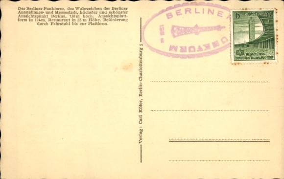 Postcard Berlin Charlottenburg Westend, radio tower with the exhibition halls, Klinke B 356