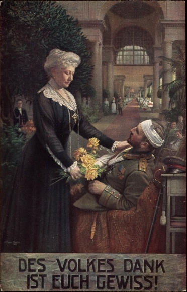 Artist Postcard Fischer, The people's thanks are certain, Empress Auguste Viktoria visits a war veteran