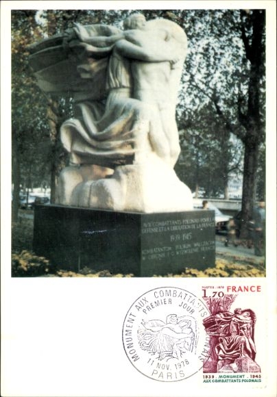 Maximum Postcard Paris, Monument to Polish Fighters, First Day 1978