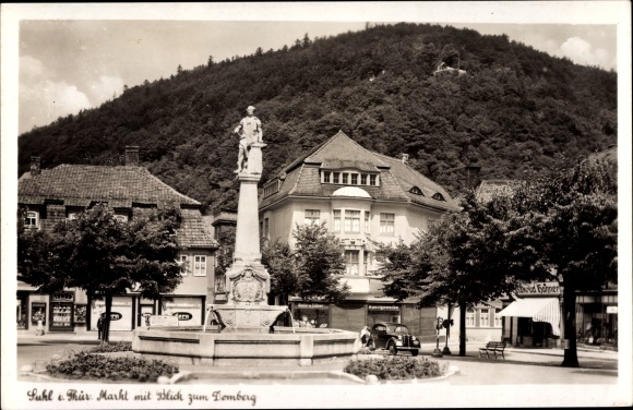 Ak Suhl in Thüringen, Markt, Brunnen, Domberg