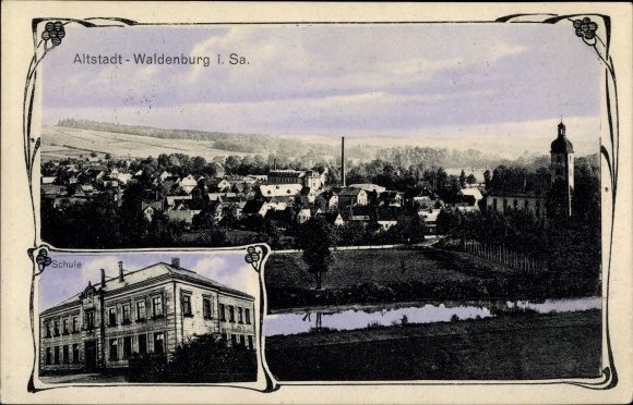 Postcard Altstadt Waldenburg in Sachsen, view of the town, school