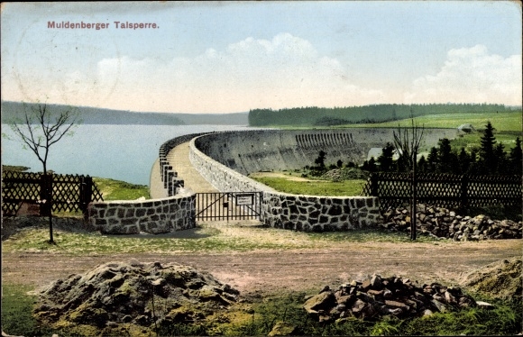 Postcard Muldenberg Grünbach im Vogtland, dam Muldenberg, panorama
