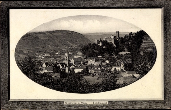 Postcard Wertheim am Main, general view of Wertheim am Main, city view, vineyards