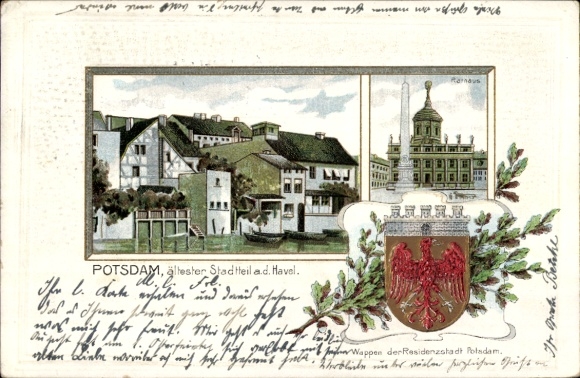 Reliëfwapen litho Potsdam in Brandenburg, oudste stadsdeel aan de Havel, stadhuis