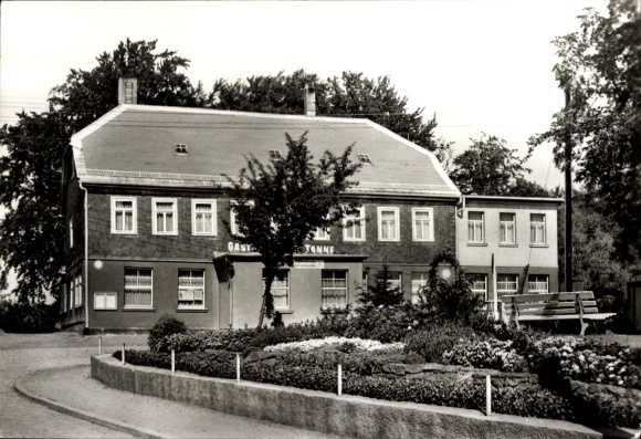 Postcard Schnepfenthal Waltershausen in Thuringia, Gasthaus Zur Tanne, company holiday home, flowerbed...