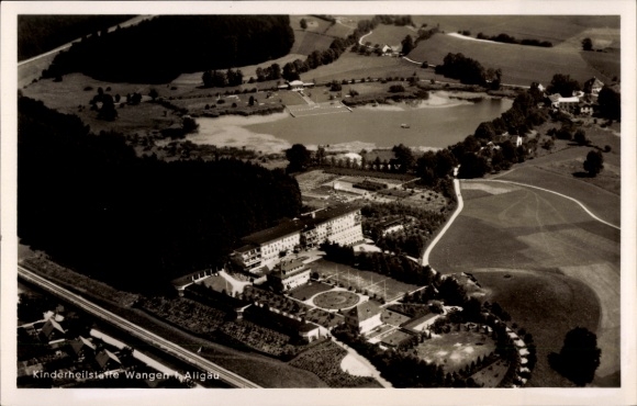 Postcard Wangen im Allgäu, children's sanatorium, aerial photograph