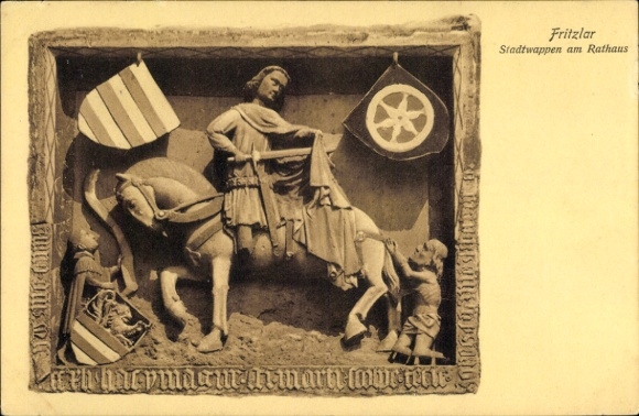 Postcard Fritzlar in Hessen, city coat of arms on the town hall, relief