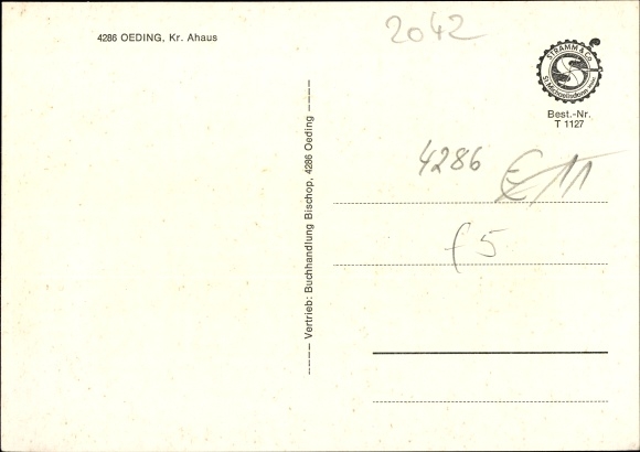 Postcard Oeding in Westphalia Südlohn, prince zu Salm Horstmar Street, Evang Church, Kath Church Buchenallee