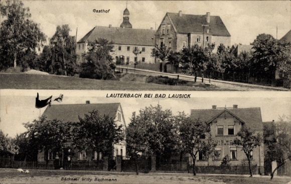 Ak Lauterbach Bad Lausick in Sachsen, Gasthof, Lauterbach bei Bad Lausick, Bäckerei Willy Bachman
