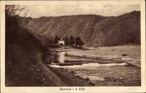 Postcard Gemünd Schleiden in the Eifel, general view, weir
