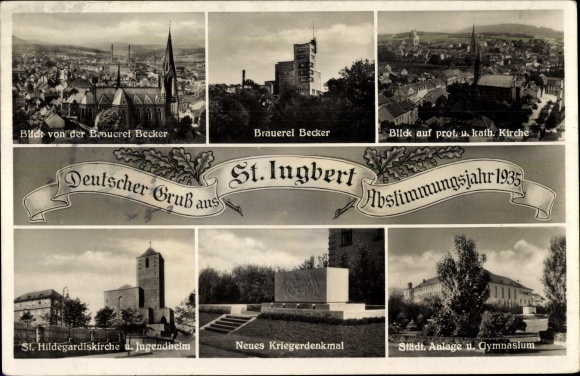 Ak Sankt Ingbert im Saarland, Brauerei Becker, Gymnasium, Hildegardiskirche, Jugendheim