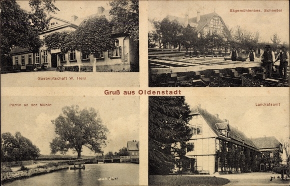 Postcard Oldenstadt Uelzen in Lower Saxony, district office, restaurant, sawmill owner Scheeßel