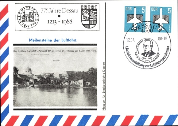 Postwaardekaart Zeppelin, luchtvaartmijlpalen, 775 jaar Dessau