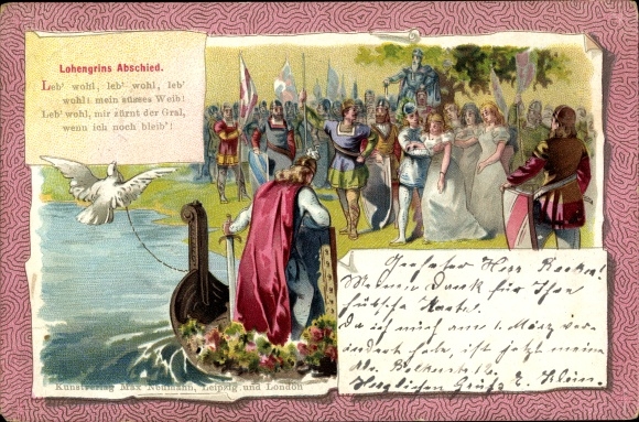 Litho Lohengrin&#39;s Vaarwel, vaarwel mijn lieve vrouw