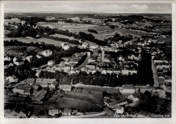 Postcard Pfarrkirchen in Lower Bavaria, pilgrimage church, aerial photograph