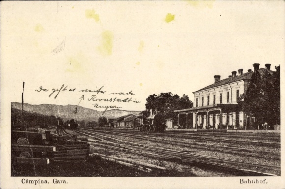 Postcard Câmpina Romania, train station