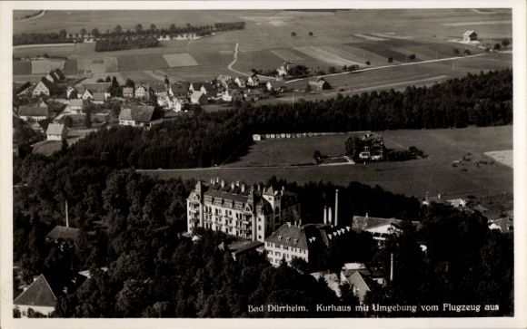 Postcard Bad Dürrheim in the Black Forest, church house with surroundings, aerial photograph