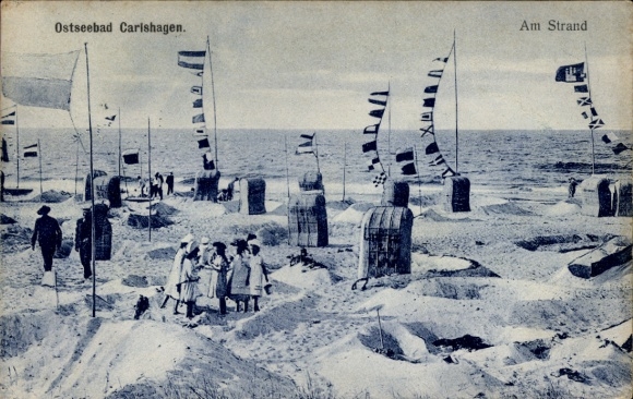 Postcard Ostseebad Carlshagen Karlshagen on Usedom, beach, bathers