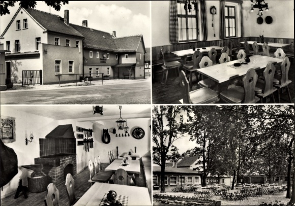 Postcard Crimmitschau in Saxony, consumption restaurant Dänkritzer Schmiede on the street