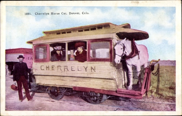 Postcard Denver Colorado USA, Cherrelyn horse tram