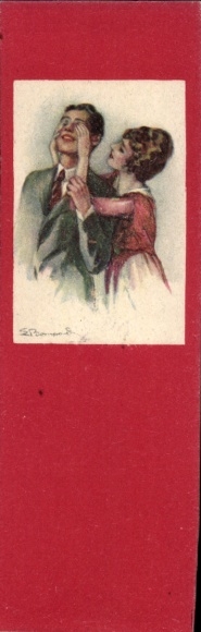 Artist Postcard Bompard, Sergio, Lovers, Woman covers man's eyes