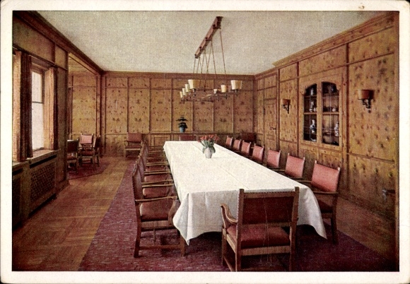 Ak Obersalzberg Berchtesgaden in Opper-Beieren, Berghof Wachenfeld, eetkamer, interieur