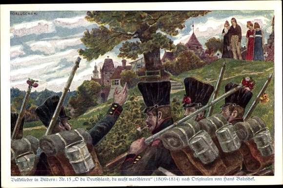 Artist Postcard Baluschek, Hans, folk song no. 15, O you Germany, you have to march