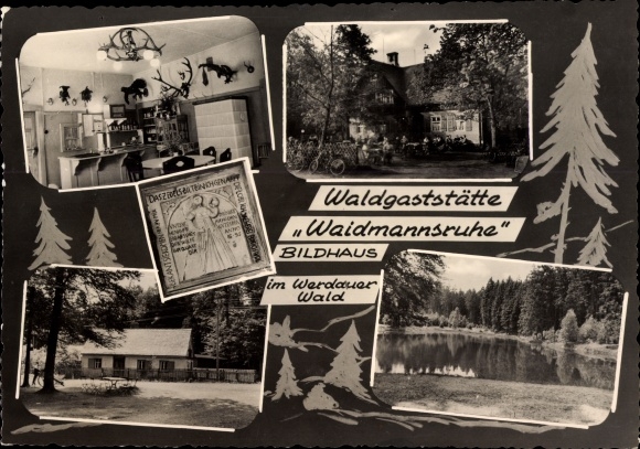 Passepartout Ak Werdau an der Pleiße in Sachsen, Waldgaststätte Waidmannsruhe, Bildhaus