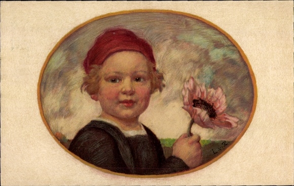 Künstler Ak von Zumbusch, Ludwig, Bayerischer Blumentag 1913, Junge mit Mohnblüte