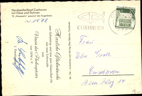 Postcard Cuxhaven, ship TS Hanseatic, Hamburg Atlantic Line