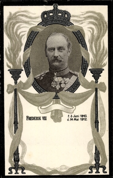KP króla Danii Fryderyka VIII, portret, karta żałobna 1912