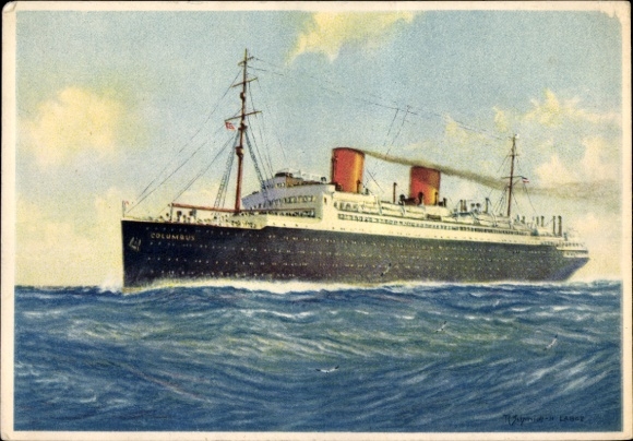 Artist Postcard Schmidt, R., Twin-screw express steamer Columbus, Norddeutscher Lloyd Bremen