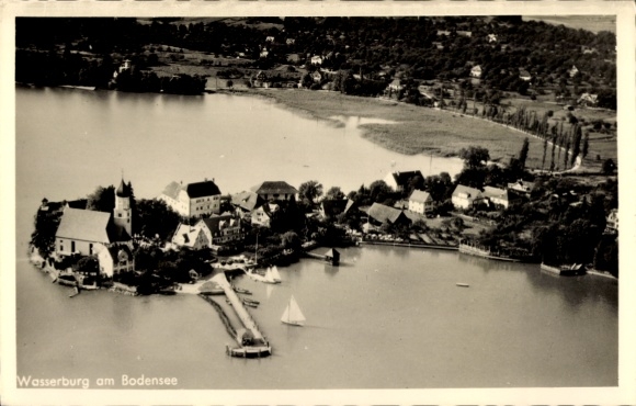 Ak Wasserburg am Bodensee Schwaben, Fliegeraufnahme