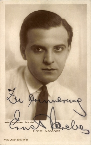 Postcard actor Ernst Verebes, portrait, autograph