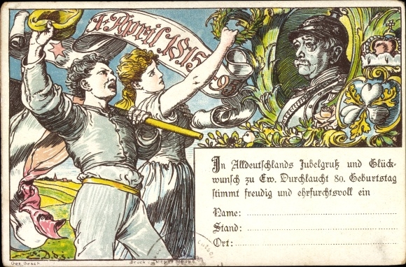 Postwaardestukken Kunstenaar litho Prins Otto von Bismarck, 80ste verjaardag 1 april 1895