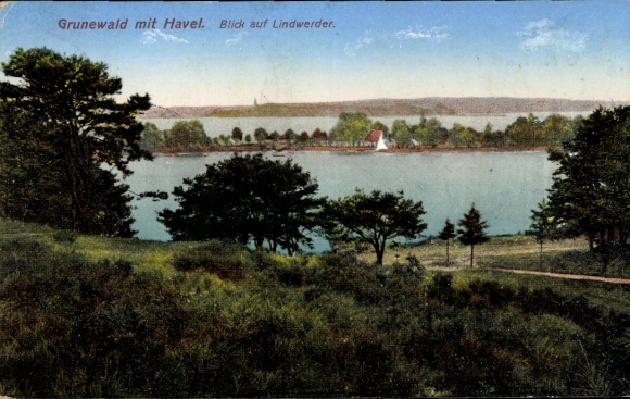 Postcard Berlin Zehlendorf Nikolassee, Lindwerder Island, Havel, Bahnhofs-Restaurant Nicolassee