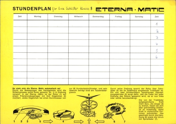 Timetable watch manufacturer Eterna AG, Switzerland, watch Eterna Matic, automatic movement around 1960/70