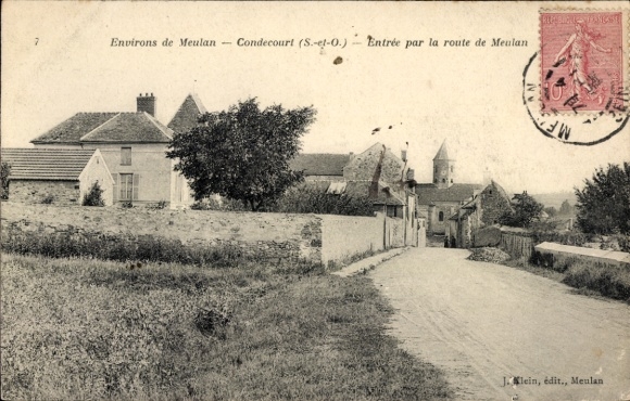 Ak Meulan en Yvelines, Landschaft mit Häusern, Straße, Bauernhof, Kirchengebäude, 