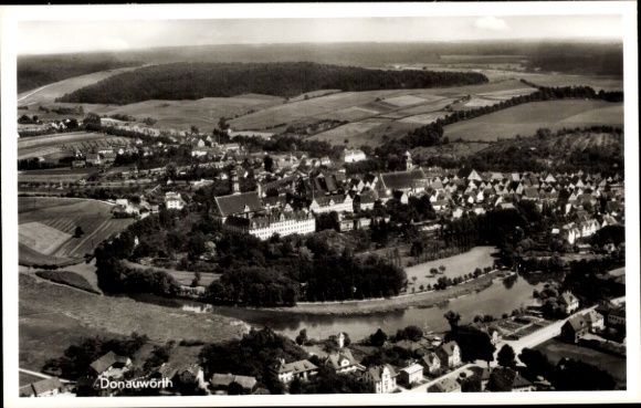 Postcard Donauwörth in Swabia Bavaria, aerial photograph