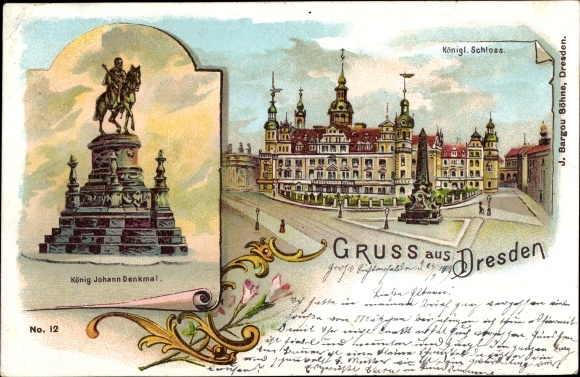 Chromo-Litho Dresden Altstadt, Königl. Castle, King Johann monument