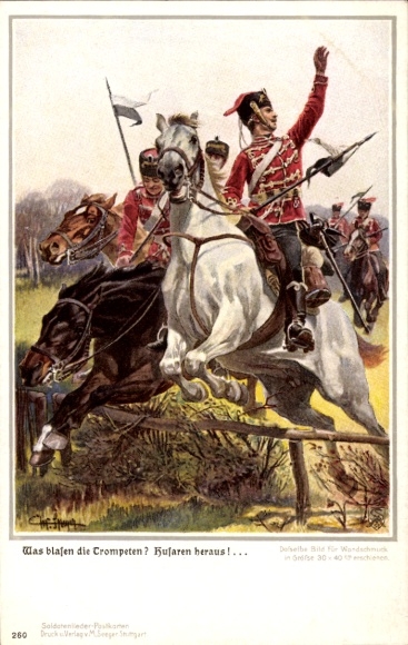 Song Artist Postcard What blow the trumpets, hussars out