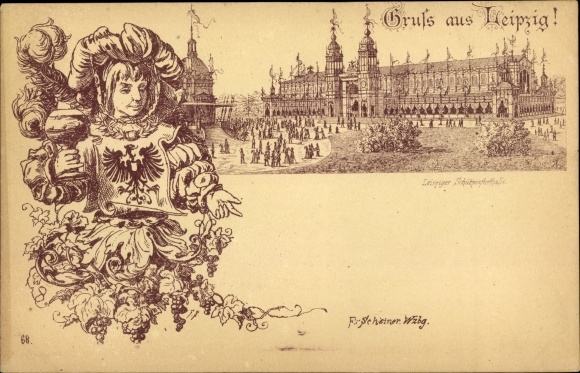 Forerunner artist Chromo-Litho Franz Scheiner Würzburg No. 68, Leipzig, Leipziger Schützenfesthalle